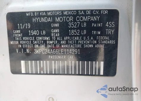 2020 Hyundai Accent Se из США, поврежденный, VIN 3KPC24A66LE114291